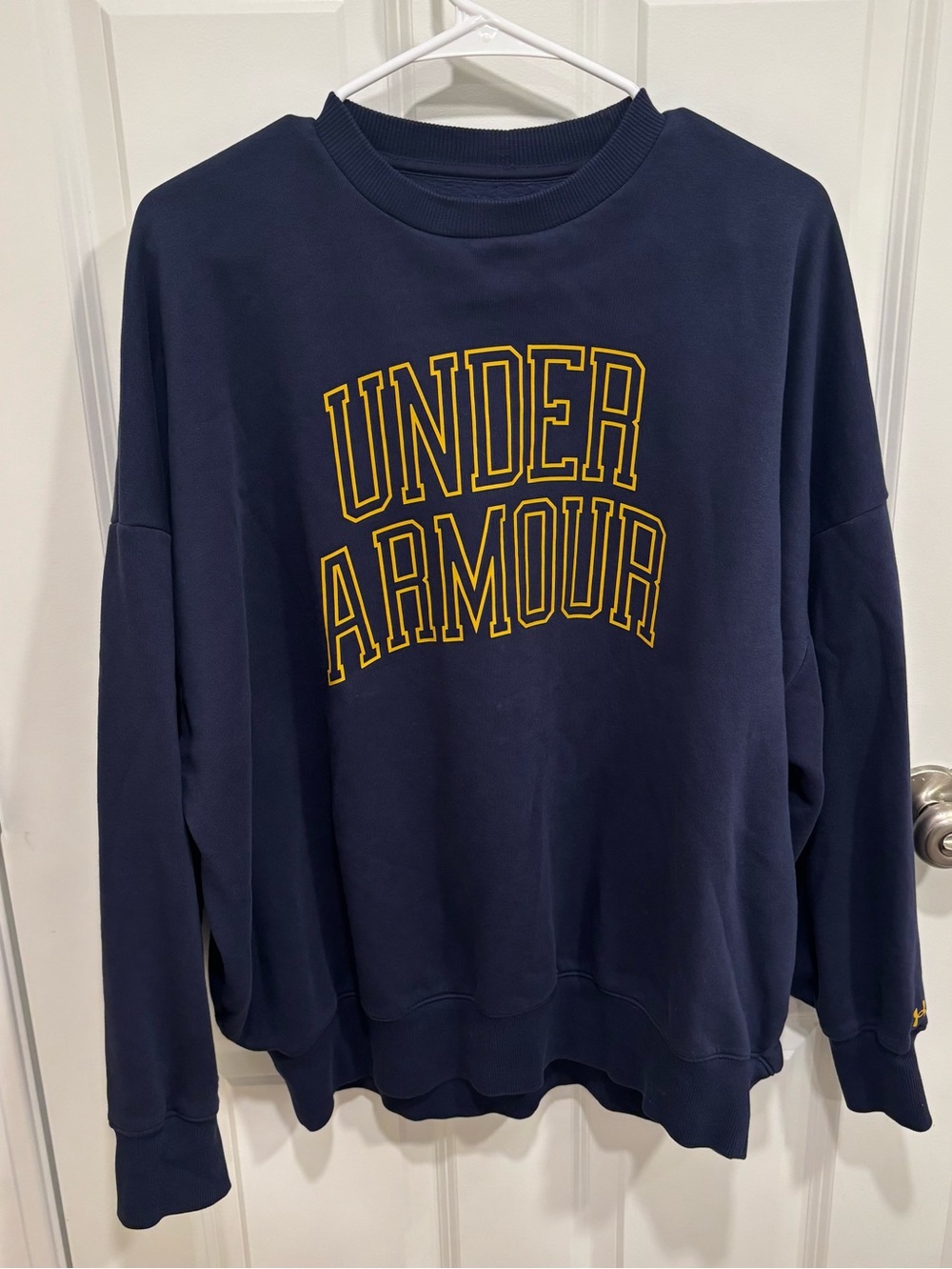 Under Armour Bold Logo Navy Blue Crewneck Sweatshirt Mens U.S. Large
